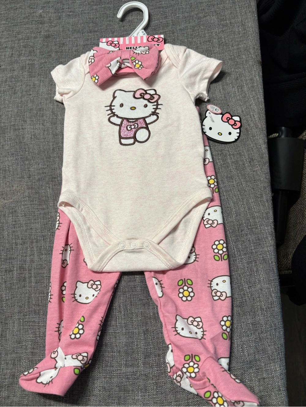 Hello Kitty Pink and Cream Footed One-Piece Set with Headband